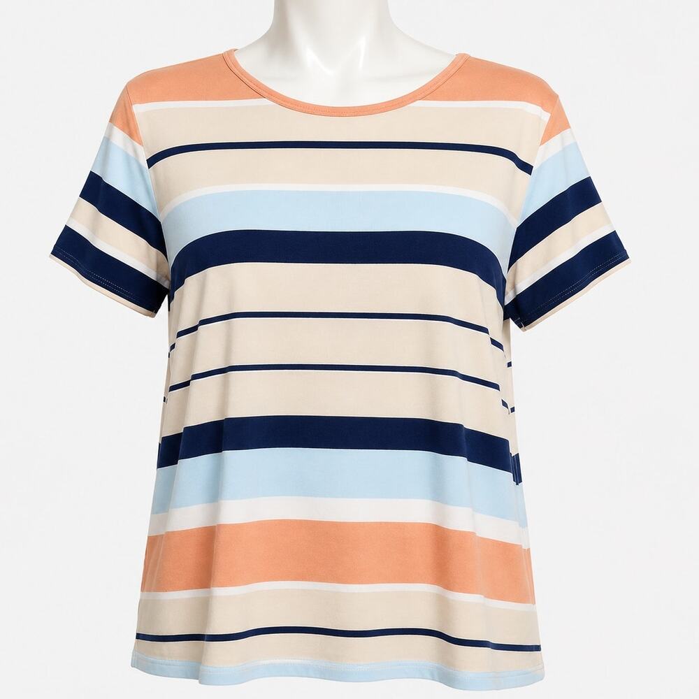 Lafayette 148 New York Striped Knit Top Women's Small Short Sleeve Stretch